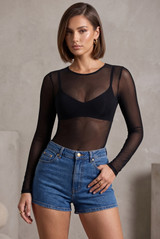 Black Sheer Mesh Bodysuit
