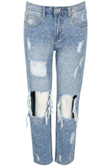 Printed Washed Distressed Jeans