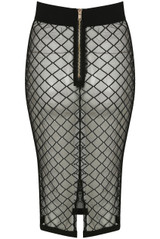 Black Mesh Fishnet Midi Skirt