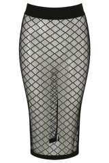 Black Mesh Fishnet Midi Skirt
