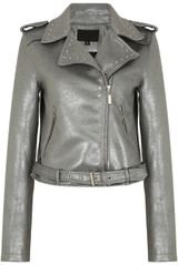 Silver Metallic Bonded Biker Jacket