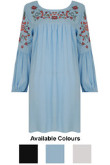 Floral Embroidered Shift Dress -  3 Colours