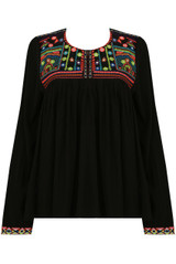 Contrast Embroidery Pleated Tops - 2 Colours