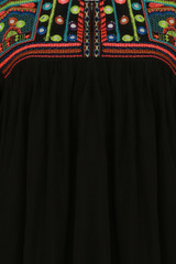 Contrast Embroidery Pleated Tops - 2 Colours