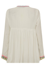 Contrast Embroidery Pleated Tops - 2 Colours