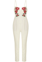 Flower Embroidery Back Zip Up Jumpsuit - 2 Colours