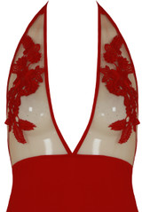 Embroidery Netted Halter Neck Bodysuit - 3 Colours