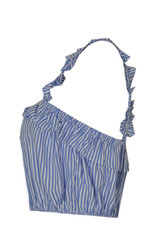 Blue Striped Elasticated Frilled Crop Tops