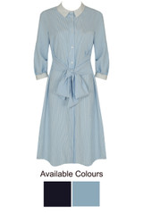 Contrast Collared Striped Shift Dress - 2 Colours