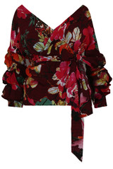 Contrast Floral Printed Front Knot Blouse - 2 Colours
