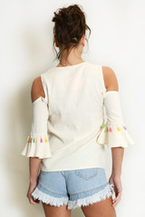 Floral Embroidery Cold Shoulder Tops - 3 Colours