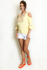 Floral Embroidery Cold Shoulder Tops - 3 Colours