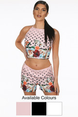 Polka Dot Floral Crop Top & Shorts Set 
