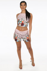 Polka Dot Floral Crop Top & Shorts Set 