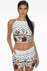 Polka Dot Floral Crop Top & Shorts Set 