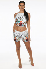 Polka Dot Floral Crop Top & Shorts Set 