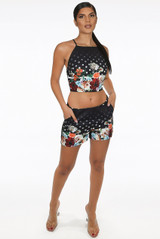Polka Dot Floral Crop Top & Shorts Set 