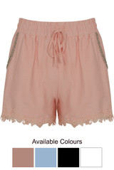 Studs & Lace Trim Summer Shorts - 4 Colours