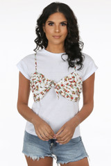 Floral Printed Knotted Bralet Over Tee