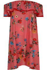 Gingham Floral Print Layered Shift Dress - 2 Colours