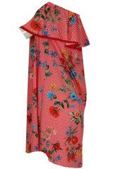 Gingham Floral Print Layered Shift Dress - 2 Colours