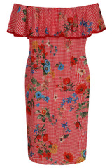 Gingham Floral Print Layered Shift Dress - 2 Colours