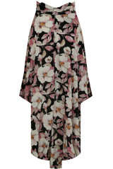 Black Flower Print Front Tie Up Asymmetric Skirt