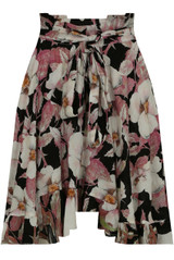 Black Flower Print Front Tie Up Asymmetric Skirt