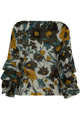 White Floral Print Front Knot Blouse