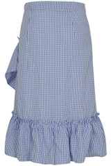 Blue Gingham Ruffle Crossover Skirt