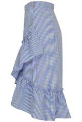 Blue Gingham Ruffle Crossover Skirt