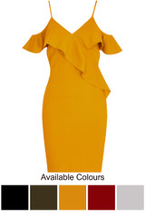 Pleated Cold Shoulder Bodycon Dress - 4 Colours