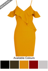 Pleated Cold Shoulder Bodycon Dress - 4 Colours