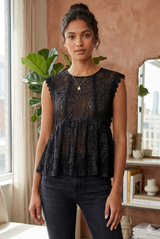 Crochet Floral Mesh Peplum Top -  4 Colours
