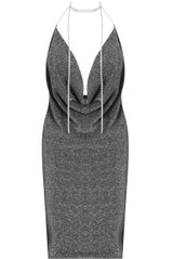 Diamante Trimming Lurex Halter Neck Dress -  4 Colours