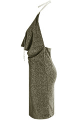 Diamante Trimming Lurex Halter Neck Dress -  4 Colours