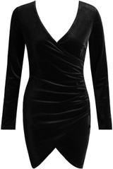 Cross Over Pleated Velvet Bodycon Dress - 3 Colours