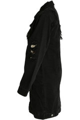 Denim Sequin Shredded Long Coat