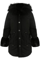 Black Parka Coat with Fur Hood Lining - 2 Colours