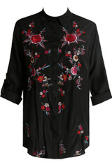 Contrast Floral Embroidered Shirt Tops - 3 Colours