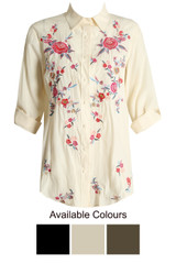 Contrast Floral Embroidered Shirt Tops - 3 Colours