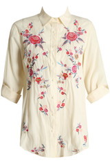 Contrast Floral Embroidered Shirt Tops - 3 Colours