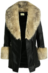 Fur Trim Tie Up PU Coat - 4 Colours