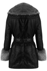 Fur Trim Tie Up PU Coat - 4 Colours