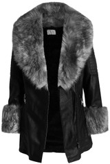 Fur Trim Tie Up PU Coat - 4 Colours