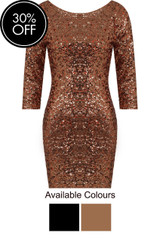 Sequin Back Zip Up Bodycon Dress - 2 Colours