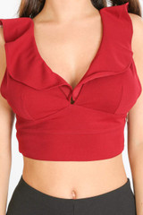 Frilled Side Zip Up Crop Tops - 5 Colours