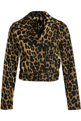 Leopard Cropped Biker Jacket
