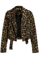 Leopard Cropped Biker Jacket