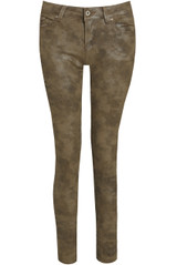 Beige Foil Texture Skinny Jeans